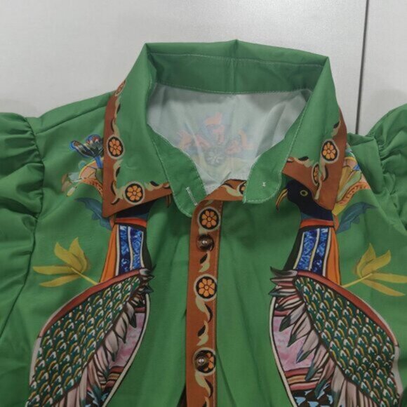 Boho Women's V-Neck Lantern Sleeve A-Line Patchwork Dress - Picture 5 of 6